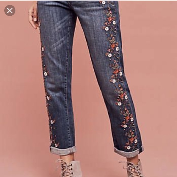 Pilcro hyphen mid rise embroidered jeans. - Picture 3 of 6